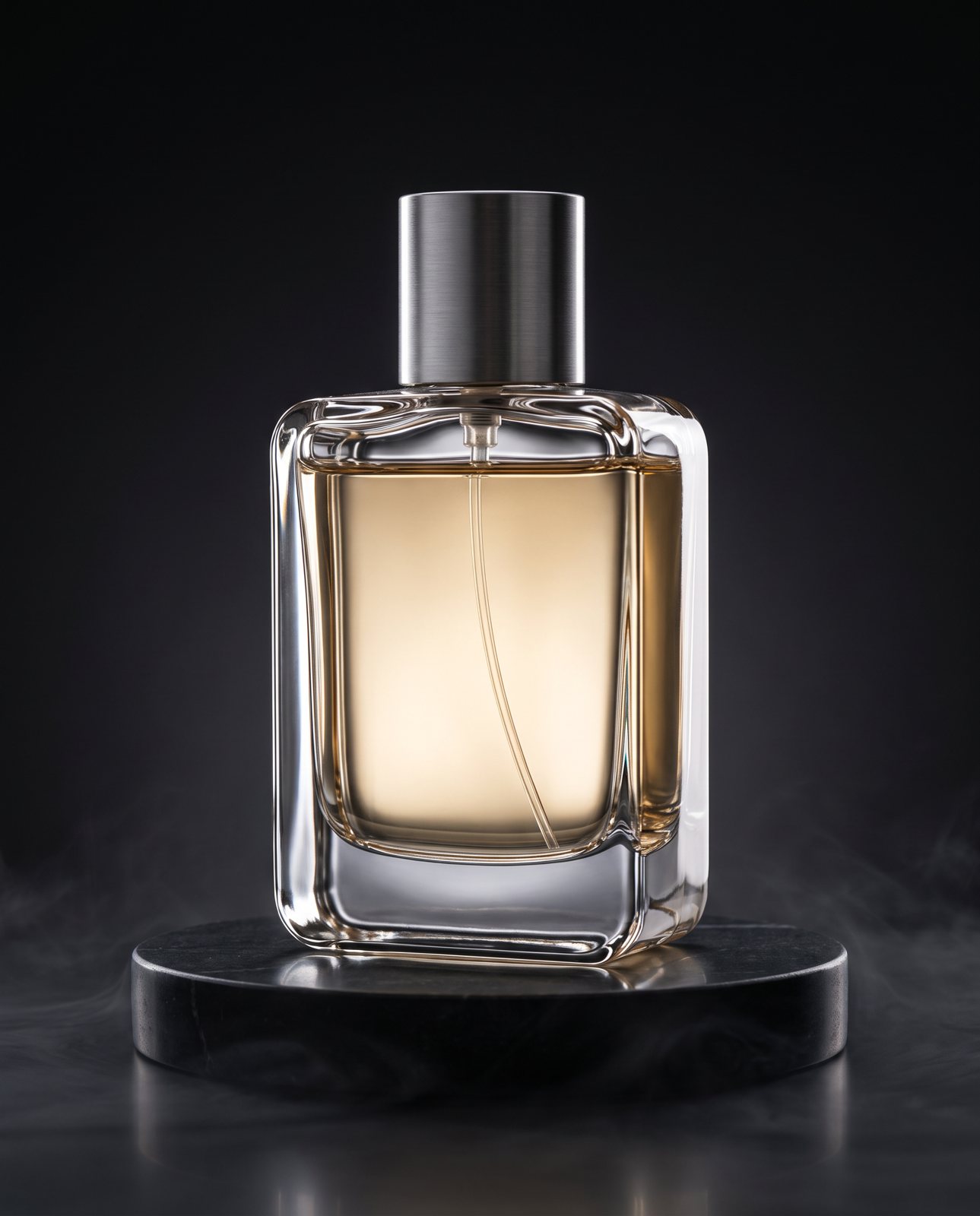 Delivered: the same dark stone podium scene with the liquid the pale champagne of the original